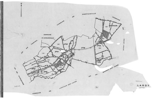 LARDY. - Cadastre révisé pour 1950 : plan du tableau d'assemblage, plans de la section A 1ère feuille, idem 2ème feuille, idem 3ème feuille, section B, section C 1ère feuille, idem 2ème feuille, section D, section E, section F 1ère feuille, idem 2ème feui