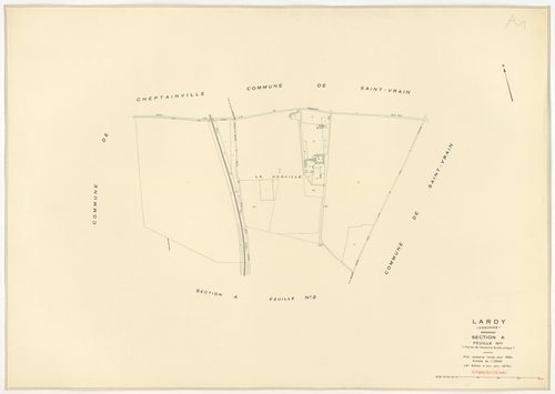 Plans minutes de conservation : LARDY : tableau d'assemblage, ech. 1/10000 (1950-1979) ; sections A1, B, ech. 1/2500 (1950), sections A2, A3, A4, C1, C2, D, E, F1, F2, G, H1, H2, ech. 1/1250 (1950), NB, papier, 105x80 [15 plans]. 
