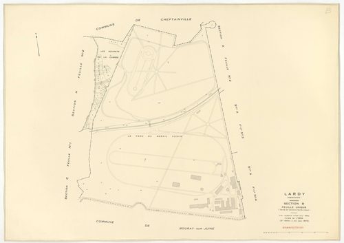Plans minutes de conservation : LARDY : tableau d'assemblage, ech. 1/10000 (1950-1979) ; sections A1, B, ech. 1/2500 (1950), sections A2, A3, A4, C1, C2, D, E, F1, F2, G, H1, H2, ech. 1/1250 (1950), NB, papier, 105x80 [15 plans]. 