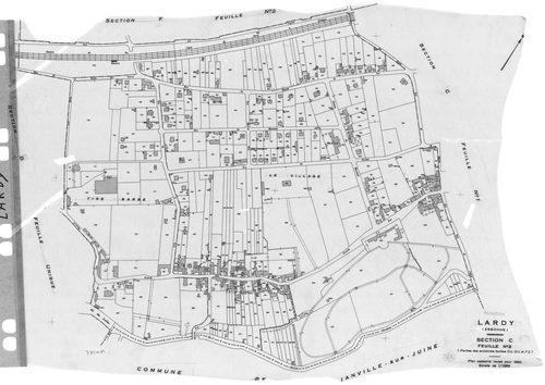 LARDY. - Cadastre révisé pour 1950 : plan du tableau d'assemblage, plans de la section A 1ère feuille, idem 2ème feuille, idem 3ème feuille, section B, section C 1ère feuille, idem 2ème feuille, section D, section E, section F 1ère feuille, idem 2ème feui