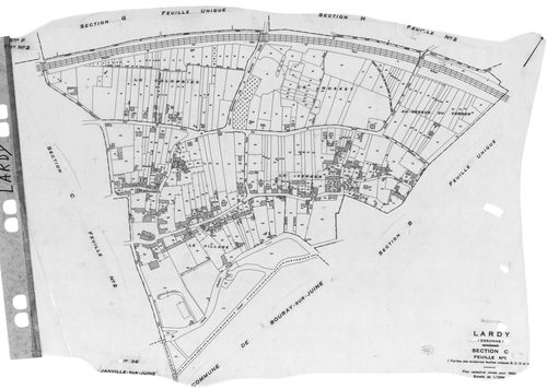 LARDY. - Cadastre révisé pour 1950 : plan du tableau d'assemblage, plans de la section A 1ère feuille, idem 2ème feuille, idem 3ème feuille, section B, section C 1ère feuille, idem 2ème feuille, section D, section E, section F 1ère feuille, idem 2ème feui