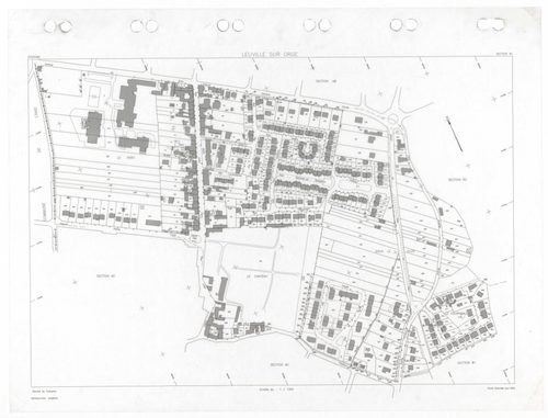 LEUVILLE-SUR-ORGE, plans minutes de conservation : tableau d'assemblage,1936, Ech. 1/5000 ; plans des sections Cu, A, B1, B2, B3, 1936, Ech. 1/1250, sections AA, AB, AC, AD, AE, 2002, Ech. 1/1000. Polyester. N et B. Dim. 105 x 80 cm [11 plans]. 