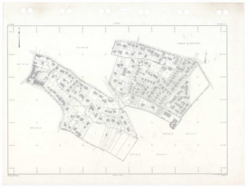 LINAS, plans minutes de conservation : tableau d'assemblage,1947, Ech. 1/10000 ; plans des sections A1, A2, A3, B3, B4, C1, 1947, Ech. 1/1250, section D1, 1947, Ech. 1/2500, section D2, 1947, Ech. 1/5000, sections AA, AB, AC, AD, AE, AH, 1999, Ech. 1/1000