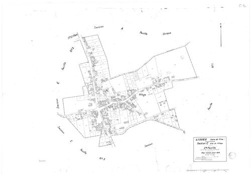 LISSES. - Cadastre révisé pour 1934 : plan du tableau d'assemblage, plan de la section C le Village 2ème feuille, [2 plans]. 