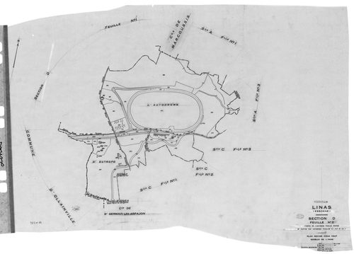 LINAS. -Cadastre révisé pour 1947 : plan du tableau d'assemblage, plans de la section A 1ère feuille, idem 2ème feuille, idem 3ème feuille, section B 1ère feuille, idem 2ème feuille, idem 3ème feuille, idem 4ème feuille, idem 5ème feuille, section C 1ère 