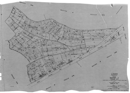 LINAS. -Cadastre révisé pour 1947 : plan du tableau d'assemblage, plans de la section A 1ère feuille, idem 2ème feuille, idem 3ème feuille, section B 1ère feuille, idem 2ème feuille, idem 3ème feuille, idem 4ème feuille, idem 5ème feuille, section C 1ère 