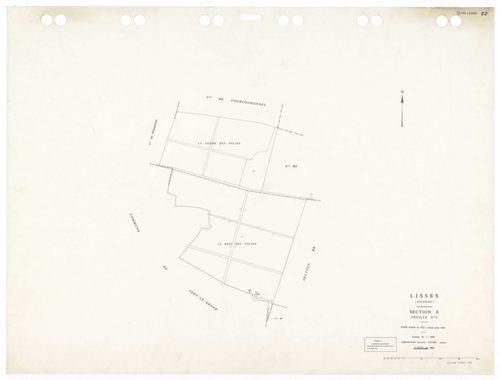 LISSES, plans minutes de conservation : tableau d'assemblage,1934, Ech. 1/10000, tableau d'assemblage 1,1934, Ech. 1/5000, tableau d'assemblage 2, 1934, Ech. 1/5000 ; plans des sections C1, D1, D2, E2, E3, 1934, Ech. 1/2500, sections B1, B2, D3, D4, 1934,