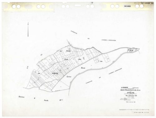 LISSES, plans minutes de conservation : tableau d'assemblage,1934, Ech. 1/10000, tableau d'assemblage 1,1934, Ech. 1/5000, tableau d'assemblage 2, 1934, Ech. 1/5000 ; plans des sections C1, D1, D2, E2, E3, 1934, Ech. 1/2500, sections B1, B2, D3, D4, 1934,