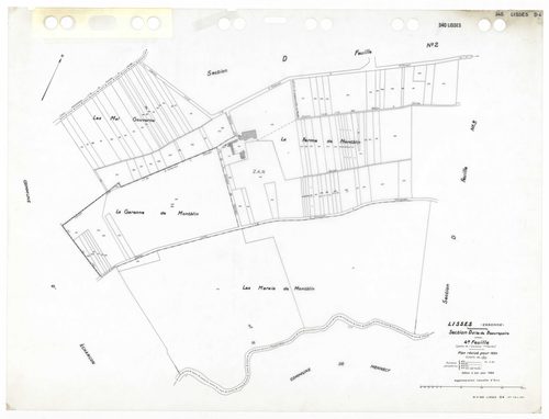 LISSES, plans minutes de conservation : tableau d'assemblage,1934, Ech. 1/10000, tableau d'assemblage 1,1934, Ech. 1/5000, tableau d'assemblage 2, 1934, Ech. 1/5000 ; plans des sections C1, D1, D2, E2, E3, 1934, Ech. 1/2500, sections B1, B2, D3, D4, 1934,