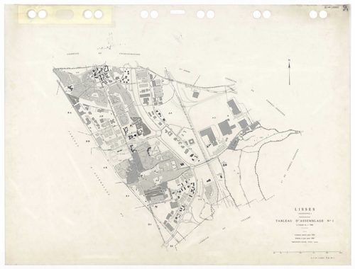 LISSES, plans minutes de conservation : tableau d'assemblage,1934, Ech. 1/10000, tableau d'assemblage 1,1934, Ech. 1/5000, tableau d'assemblage 2, 1934, Ech. 1/5000 ; plans des sections C1, D1, D2, E2, E3, 1934, Ech. 1/2500, sections B1, B2, D3, D4, 1934,