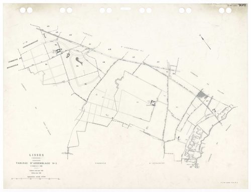 LISSES, plans minutes de conservation : tableau d'assemblage,1934, Ech. 1/10000, tableau d'assemblage 1,1934, Ech. 1/5000, tableau d'assemblage 2, 1934, Ech. 1/5000 ; plans des sections C1, D1, D2, E2, E3, 1934, Ech. 1/2500, sections B1, B2, D3, D4, 1934,