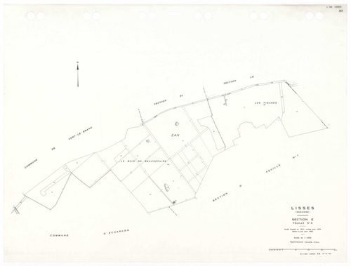 LISSES, plans minutes de conservation : tableau d'assemblage,1934, Ech. 1/10000, tableau d'assemblage 1,1934, Ech. 1/5000, tableau d'assemblage 2, 1934, Ech. 1/5000 ; plans des sections C1, D1, D2, E2, E3, 1934, Ech. 1/2500, sections B1, B2, D3, D4, 1934,