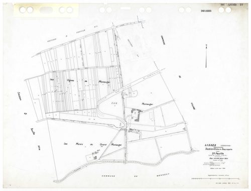 LISSES, plans minutes de conservation : tableau d'assemblage,1934, Ech. 1/10000, tableau d'assemblage 1,1934, Ech. 1/5000, tableau d'assemblage 2, 1934, Ech. 1/5000 ; plans des sections C1, D1, D2, E2, E3, 1934, Ech. 1/2500, sections B1, B2, D3, D4, 1934,