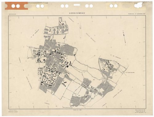 LONGJUMEAU, plans minutes de conservation : tableau d'assemblage,1966, Ech. 1/5000 ; plans des sections ZI, 1953, Ech. 1/2000, section Z2, 1979, Ech. 1/1000, sections AB, AC, AD, AE, AH, AI, AKa, AL, AM, AN, AO, 1966, Ech. 1/1000, section AK, 1966, Ech. 1