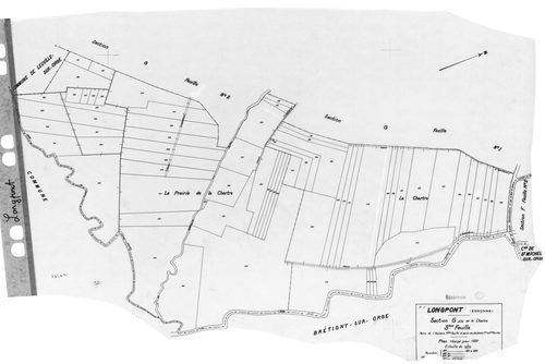 LONGPONT-SUR-ORGE. - Cadastre révisé pour 1937 : plan du tableau d'assemblage, plans de la section A Villebouzin 1ère feuille, idem 2ème feuille, section B le Mesnil 1ère feuille, idem 2ème feuille, section C les Près Neufs 1ère feuille, idem 2ème feuille