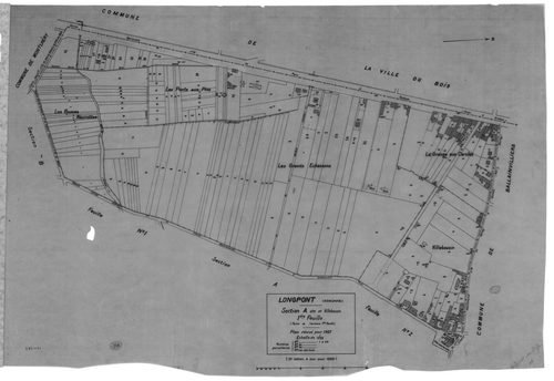 LONGPONT-SUR-ORGE. - Cadastre révisé pour 1937 : plan du tableau d'assemblage, plans de la section A Villebouzin 1ère feuille, idem 2ème feuille, section B le Mesnil 1ère feuille, idem 2ème feuille, section C les Près Neufs 1ère feuille, idem 2ème feuille