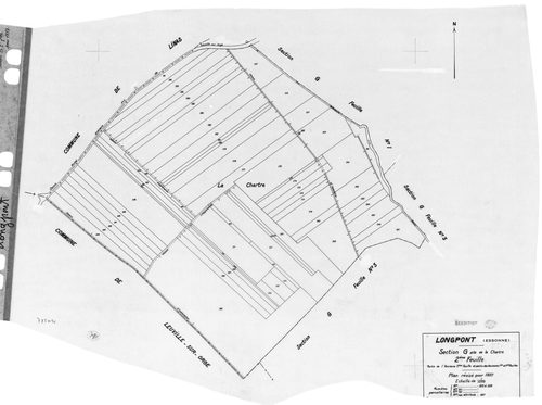 LONGPONT-SUR-ORGE. - Cadastre révisé pour 1937 : plan du tableau d'assemblage, plans de la section A Villebouzin 1ère feuille, idem 2ème feuille, section B le Mesnil 1ère feuille, idem 2ème feuille, section C les Près Neufs 1ère feuille, idem 2ème feuille