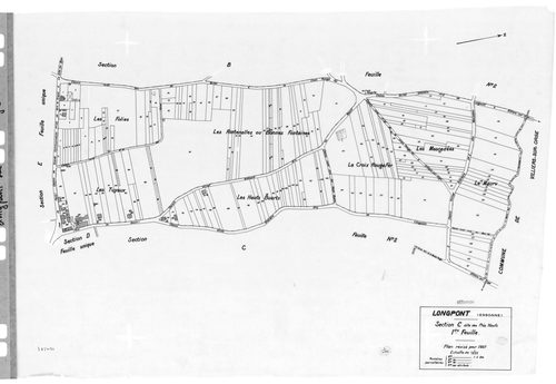 LONGPONT-SUR-ORGE. - Cadastre révisé pour 1937 : plan du tableau d'assemblage, plans de la section A Villebouzin 1ère feuille, idem 2ème feuille, section B le Mesnil 1ère feuille, idem 2ème feuille, section C les Près Neufs 1ère feuille, idem 2ème feuille