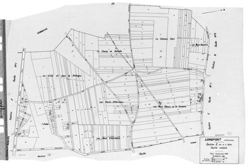 LONGPONT-SUR-ORGE. - Cadastre révisé pour 1937 : plan du tableau d'assemblage, plans de la section A Villebouzin 1ère feuille, idem 2ème feuille, section B le Mesnil 1ère feuille, idem 2ème feuille, section C les Près Neufs 1ère feuille, idem 2ème feuille