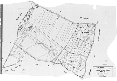 LONGPONT-SUR-ORGE. - Cadastre révisé pour 1937 : plan du tableau d'assemblage, plans de la section A Villebouzin 1ère feuille, idem 2ème feuille, section B le Mesnil 1ère feuille, idem 2ème feuille, section C les Près Neufs 1ère feuille, idem 2ème feuille