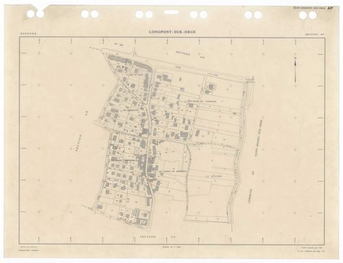LONGPONT-SUR-ORGE, plans minutes de conservation : tableau d'assemblage,1988, Ech. 1/5000 ; plans des sections AA, AB, AC, AD, AE, AH, AI, AK, AL, AM, AN, AO, AP, AR, AS, AT, AV, AW, AX, 1988, Ech. 1/1000. Polyester. N et B. Dim. 105 x 80 cm [20 plans]. 