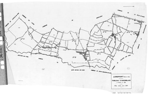 LONGPONT-SUR-ORGE. - Cadastre révisé pour 1937 : plan du tableau d'assemblage, plans de la section A Villebouzin 1ère feuille, idem 2ème feuille, section B le Mesnil 1ère feuille, idem 2ème feuille, section C les Près Neufs 1ère feuille, idem 2ème feuille