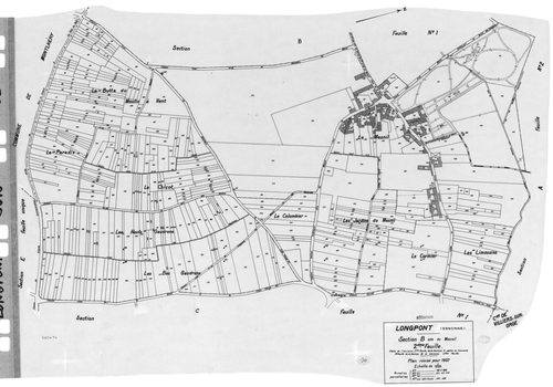 LONGPONT-SUR-ORGE. - Cadastre révisé pour 1937 : plan du tableau d'assemblage, plans de la section A Villebouzin 1ère feuille, idem 2ème feuille, section B le Mesnil 1ère feuille, idem 2ème feuille, section C les Près Neufs 1ère feuille, idem 2ème feuille