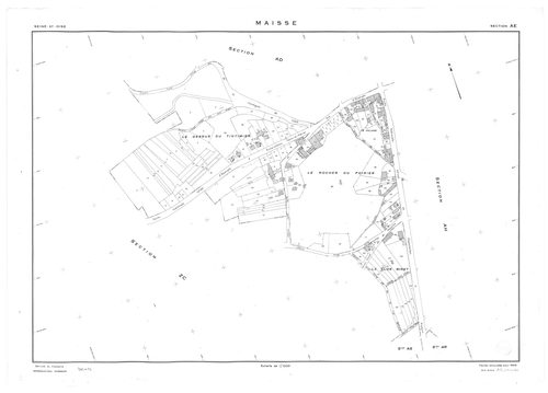 MAISSE. - Cadastre révisé pour 1955 : plan du tableau d'assemblage ; cadastre renouvelé pour 1955 : plans de la section AD, section AE, section AI, section AT, section AV, [6 plans]. 
