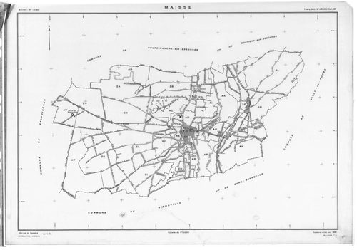 MAISSE. - Cadastre révisé pour 1955 : plan du tableau d'assemblage ; cadastre renouvelé pour 1955 : plans de la section AD, section AE, section AI, section AT, section AV, [6 plans]. 
