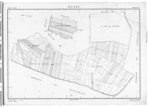 MAISSE. - Cadastre révisé pour 1955 : plan du tableau d'assemblage ; cadastre renouvelé pour 1955 : plans de la section AD, section AE, section AI, section AT, section AV, [6 plans]. 