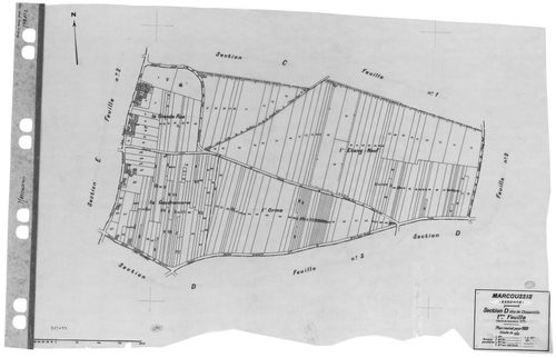 MARCOUSSIS. - Cadastre révisé pour 1939 : plan du tableau d'assemblage, plans de la section A le Bel Ebat, section B le Grand Parc, section C le Village 1ère feuille, idem 2ème feuille, idem 3ème feuille, section D Chouanville 1ère feuille, idem 2ème feui