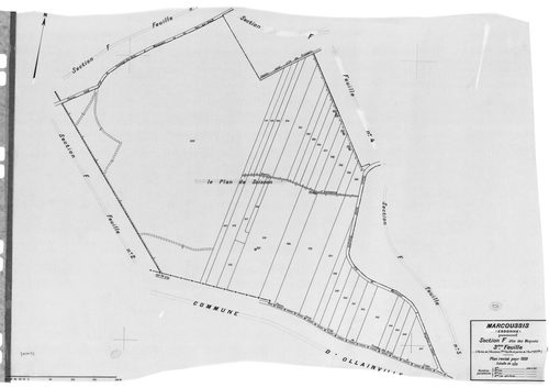 MARCOUSSIS. - Cadastre révisé pour 1939 : plan du tableau d'assemblage, plans de la section A le Bel Ebat, section B le Grand Parc, section C le Village 1ère feuille, idem 2ème feuille, idem 3ème feuille, section D Chouanville 1ère feuille, idem 2ème feui