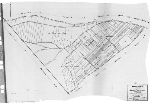 MARCOUSSIS. - Cadastre révisé pour 1939 : plan du tableau d'assemblage, plans de la section A le Bel Ebat, section B le Grand Parc, section C le Village 1ère feuille, idem 2ème feuille, idem 3ème feuille, section D Chouanville 1ère feuille, idem 2ème feui