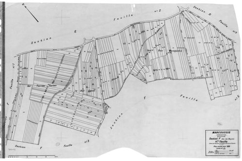 MARCOUSSIS. - Cadastre révisé pour 1939 : plan du tableau d'assemblage, plans de la section A le Bel Ebat, section B le Grand Parc, section C le Village 1ère feuille, idem 2ème feuille, idem 3ème feuille, section D Chouanville 1ère feuille, idem 2ème feui