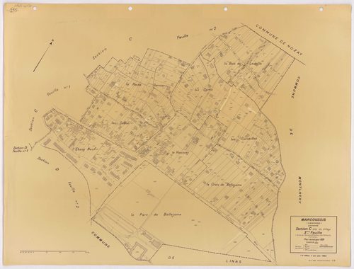 MARCOUSSIS. - Plan révisé pour 1939 : plans du tableau d'assemblage ; plan révisé pour 1939, à jour pour 1976 : plan du tableau d'assemblage ; plan révisé pour 1939, à jour pour 1980 (3ème, 4ème édition) : plans des sections A, B dite du Grand parc, C dit