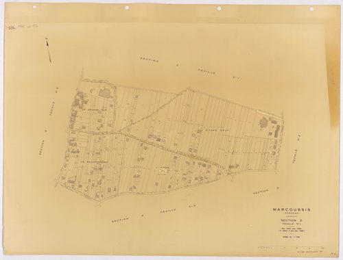 MARCOUSSIS. - Plan révisé pour 1939 : plans du tableau d'assemblage ; plan révisé pour 1939, à jour pour 1976 : plan du tableau d'assemblage ; plan révisé pour 1939, à jour pour 1980 (3ème, 4ème édition) : plans des sections A, B dite du Grand parc, C dit