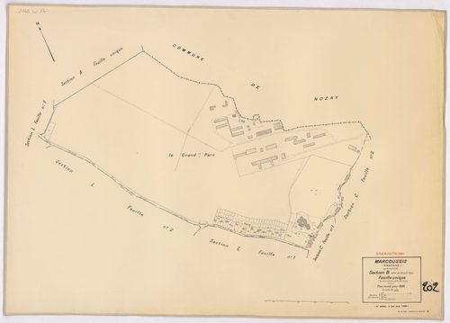 MARCOUSSIS. - Plan révisé pour 1939 : plans du tableau d'assemblage ; plan révisé pour 1939, à jour pour 1976 : plan du tableau d'assemblage ; plan révisé pour 1939, à jour pour 1980 (3ème, 4ème édition) : plans des sections A, B dite du Grand parc, C dit