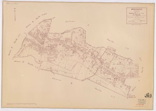 MARCOUSSIS. - Plan révisé pour 1939 : plans du tableau d'assemblage ; plan révisé pour 1939, à jour pour 1976 : plan du tableau d'assemblage ; plan révisé pour 1939, à jour pour 1980 (3ème, 4ème édition) : plans des sections A, B dite du Grand parc, C dit
