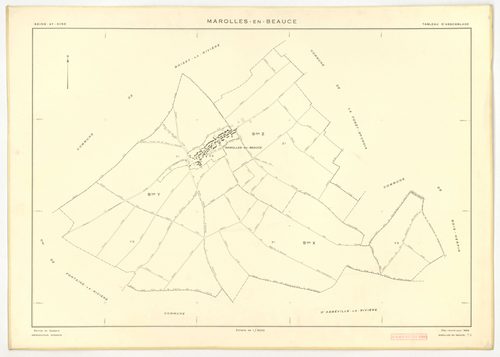 Plans minutes de conservation : MAROLLES-EN-BEAUCE : tableau d'assemblage, ech. 1/5000 (1953), section X2, ech. 1/2000 (1953), section Z2, ech. 1/1000 (1953), sections X1, Y1, Y2, Z1, ech. 1/2000 (1953-2007), NB, papier, 105x80 [7 plans]. 