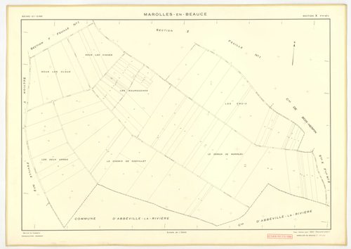 Plans minutes de conservation : MAROLLES-EN-BEAUCE : tableau d'assemblage, ech. 1/5000 (1953), section X2, ech. 1/2000 (1953), section Z2, ech. 1/1000 (1953), sections X1, Y1, Y2, Z1, ech. 1/2000 (1953-2007), NB, papier, 105x80 [7 plans]. 