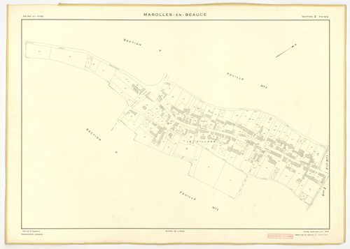 Plans minutes de conservation : MAROLLES-EN-BEAUCE : tableau d'assemblage, ech. 1/5000 (1953), section X2, ech. 1/2000 (1953), section Z2, ech. 1/1000 (1953), sections X1, Y1, Y2, Z1, ech. 1/2000 (1953-2007), NB, papier, 105x80 [7 plans]. 