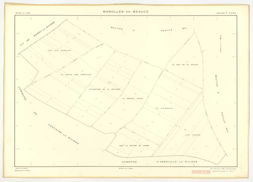 Plans minutes de conservation : MAROLLES-EN-BEAUCE : tableau d'assemblage, ech. 1/5000 (1953), section X2, ech. 1/2000 (1953), section Z2, ech. 1/1000 (1953), sections X1, Y1, Y2, Z1, ech. 1/2000 (1953-2007), NB, papier, 105x80 [7 plans]. 