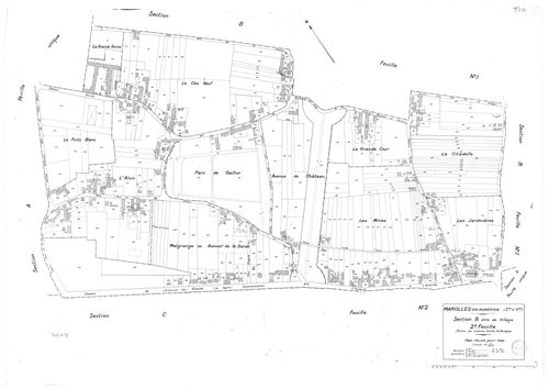 MAROLLES-EN-HUREPOIX. - Cadastre révisé pour 1940 : plan du tableau d'assemblage, plans de la section A la Marinière, section B le Village 1ère feuille, idem 2ème feuille, section C le Moulin à Vent 1ère feuille, idem 2ème feuille, section D les Graviers 
