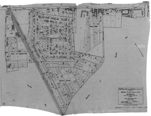 MAROLLES-EN-HUREPOIX. - Cadastre révisé pour 1940 : plan du tableau d'assemblage, plans de la section A la Marinière, section B le Village 1ère feuille, idem 2ème feuille, section C le Moulin à Vent 1ère feuille, idem 2ème feuille, section D les Graviers 