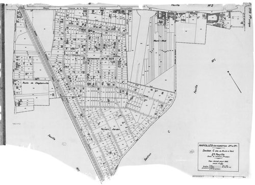 MAROLLES-EN-HUREPOIX. - Cadastre révisé pour 1940 : plan du tableau d'assemblage, plans de la section A la Marinière, section B le Village 1ère feuille, idem 2ème feuille, section C le Moulin à Vent 1ère feuille, idem 2ème feuille, section D les Graviers 