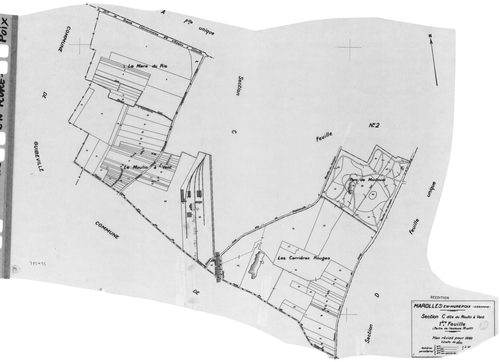 MAROLLES-EN-HUREPOIX. - Cadastre révisé pour 1940 : plan du tableau d'assemblage, plans de la section A la Marinière, section B le Village 1ère feuille, idem 2ème feuille, section C le Moulin à Vent 1ère feuille, idem 2ème feuille, section D les Graviers 