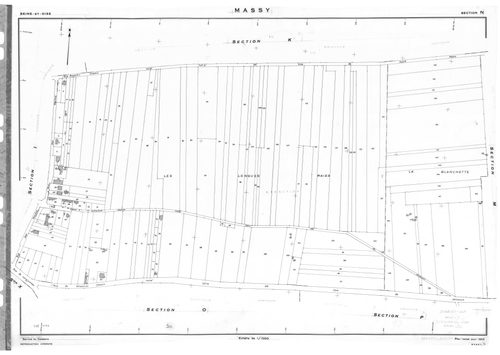 MASSY.- Cadastre révisé pour 1955 : plan du tableau d'assemblage, plans de la section A, section B, section C, section D, section E, section H, section I, section K, section L, section M, section N, section O, section P, section R, section S, section T, s