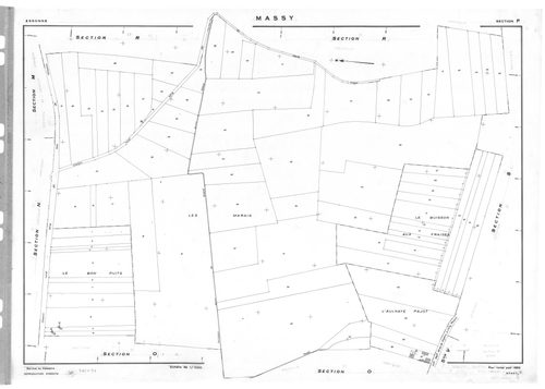 MASSY.- Cadastre révisé pour 1955 : plan du tableau d'assemblage, plans de la section A, section B, section C, section D, section E, section H, section I, section K, section L, section M, section N, section O, section P, section R, section S, section T, s