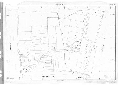 MASSY.- Cadastre révisé pour 1955 : plan du tableau d'assemblage, plans de la section A, section B, section C, section D, section E, section H, section I, section K, section L, section M, section N, section O, section P, section R, section S, section T, s