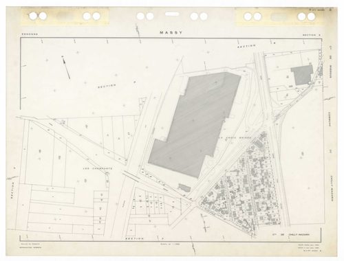 MASSY, plans minutes de conservation : tableau d'assemblage,1955, Ech. 1/10000 ; plans des sections Au, 1955, Ech. 1/2000, sections Bu, Cu, Du, Eu, Hu, Iu, Ku, Lu, Mu, Nu, Ou, Pu, Ru, Su, Tu, Vu, Wu, Xu, Yu, Zu, AB, AC, AD, AE, AH, 1955, Ech. 1/1000. Poly